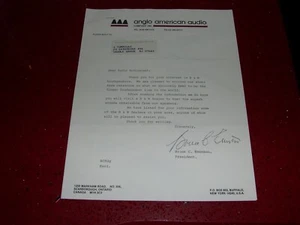 ANGLO AMERICAN AUDIO CORRESPONDENCE WITH AUTHORIZED DEALER LIST - Picture 1 of 1