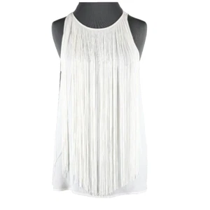 Theory Montien NEW $245 Sz S Ivory White Long All Fringe Front 100% Silk Top - Picture 1 of 9