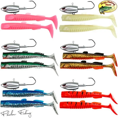 FLADEN Norwegen Meeresköder 200g bis 400g - 2x Gummifisch + Jigkopf Dorsch Köder - Bild 1 von 2