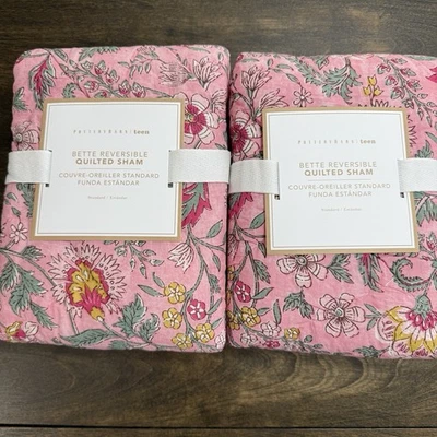 POTTERY BARN TEEN BETTE REVERSIBLE QUILTED SHAM SET OF (2) STANDARD ~ PINK MULTI - Image 1 of 4