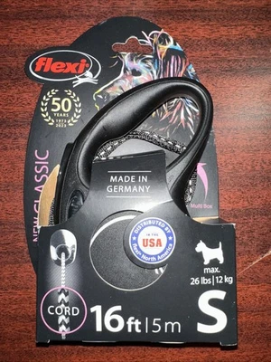 NOVA Trela Retrátil Flexi Classic TAPE MÉDIA Cães Até 55 lb 16 pés Preta - Imagem 1 de 2