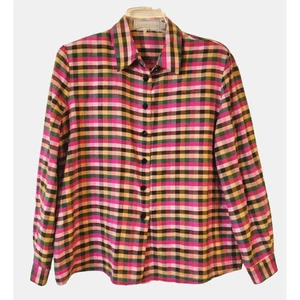 Blusa Top Howard Wolf Vintage Años 80 Rosa Brillante y Negro Seda a Cuadros Talla 12 o L - Imagen 1 de 4
