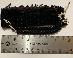 Antique Jet Black Glass Beads on Cotton Velvet Trim Steel Pins Faceted and Round - Picture 1 of 12