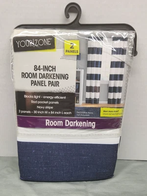 YourZone комнаты затемнения 30 «Wx84» L панели пара занавески темно-синий и белый новый с Ярлыками - Изображение 1 из 2