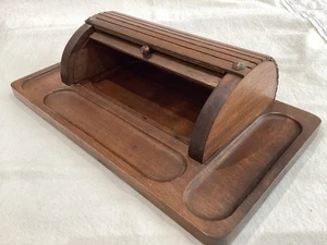 VINTAGE ROLLTOP ROLL TOP OAK WOOD DESKTOP TIDY PEN TRAY HOLDER STORAGE. (G1507) - Picture 1 of 18