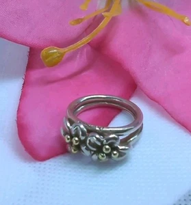 Stunning Ann King Sterling Silver & 18k Gold Flower Ring Size 8 - Picture 1 of 12