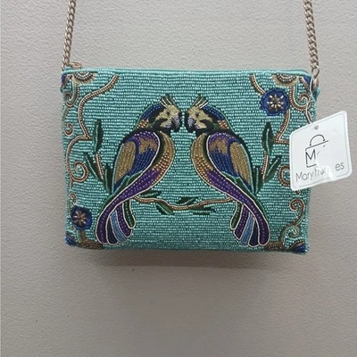 Mary Frances NWT Kiss & Tell Parrot Beaded Crossbody Shoulder Bag Teal Blue - Image 1 of 4