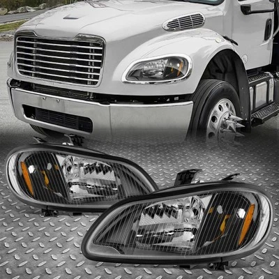 Pair Left+Right Set Black Headlights Complete For 03-19 Freightliner M2 106 112 - Image 1 of 4