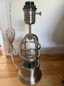 Pottery Barn Kids Heavy Silver Nautical Cage Lamp Bottom & Top Lights Up - Picture 1 of 9