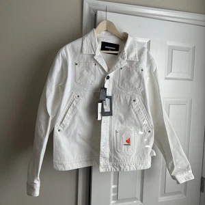 Dsquared2 Jacket Mens Medium White Over Jean Trucker Made Italy Patch Logo New - Picture 1 of 11