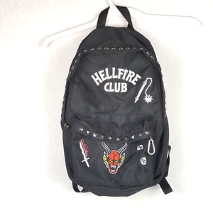 Netflix Stranger Things Hellfire Club Backpack Black Red w/ Studs Canvas 16x12 - Picture 1 of 8