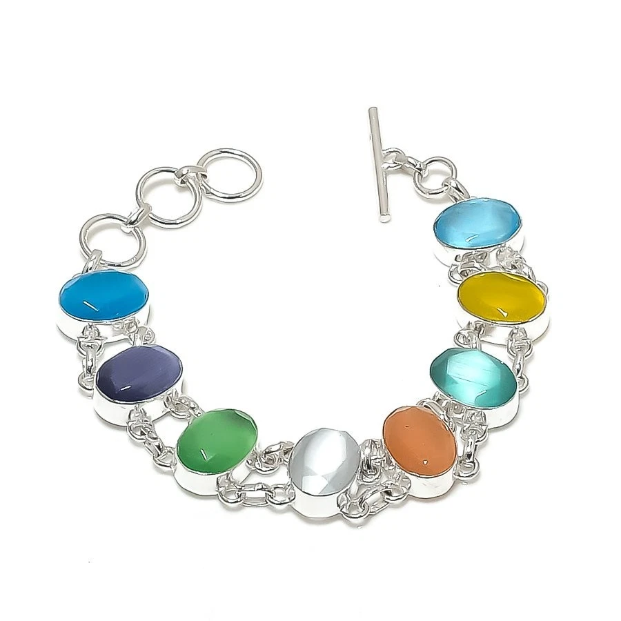 Multi Color Monalisa Gemstone 925 Sterling Silver Jewelry Bracelet Size 7-8" - Image 1 of 1