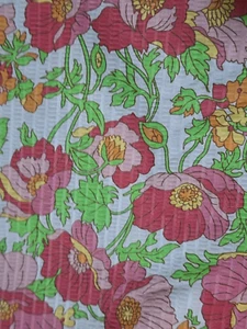 Textured Pink Designer Cotton Fabric with Pink & Orange Flowers-  4.15 yards - Picture 1 of 9