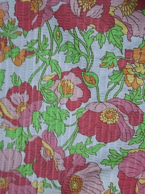 Textured Pink Designer Cotton Fabric with Pink & Orange Flowers-  4.15 yards - Image 1 of 4