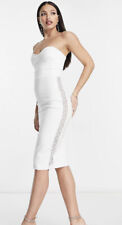 Brand New VESPER Tall Lace Insert Bandeau Bodycon Dress In White Sz 8