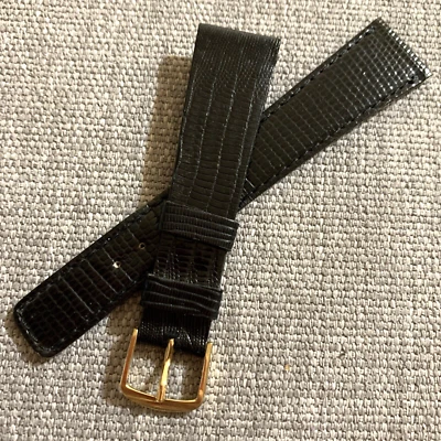 Correa Seiko genuina para hombre 20 mm cuero lagarto negro brillante extra delgada con hebilla Foto 1 de 4