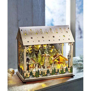 LED-Laterne Weihnachtsmarkt mit Spieluhr ca 25 cm Höhe Holz-Pyramide Weihnachten - Bild 1 von 4