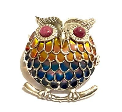 Broche prendedor colgante de plata esterlina plique a Jour estilo Art Deco rubí búho pájaro Foto 1 de 4