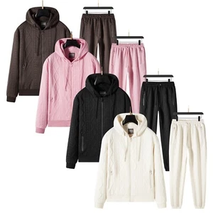 Womens Ladies Tracksuit Jacquard Hooded Tracksuit Sweater Trouser Co-ord Set - Picture 1 of 50