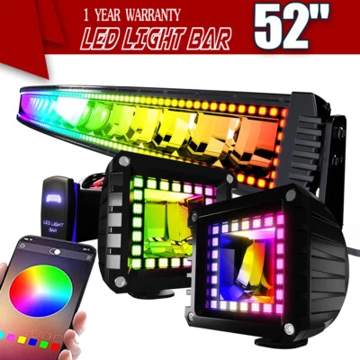 52'' LED Light Bar RGB Color Changing Chasing Strobe Remote Control for Jeep SUV Foto 1 de 4