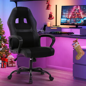 Black Gaming Racing Chair Ergonomic PU Leather Swivel Computer Office Desk Chair