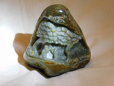  Chinese Hand Carved Natural Hetian Jade Boulder"2 Scholars Under 2 PineTrees" - Image 1 of 4