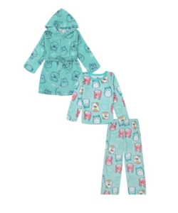 Little Girl's Character 3-Pc Super Soft Hooded Robe & PJ Set SQUISHMALLOWS Sz 4 - Picture 1 of 15