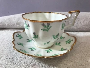 Vintage Salisbury England Teacup & Saucer Thistle flower thick gold trim OH275 - Picture 1 of 7