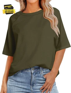 Womens T Shirts Summer Casual Oversized Crewneck Loose Fit Short Sleeve Striped - Picture 1 of 6