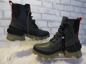 $210 Sorel Women's Waterproof Brex Chelsea Lace Up Boots Green Black 6 NEW S634 - Picture 1 of 8