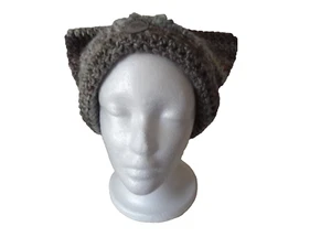 Crochet Cat Beanie Hat Handmade Brown, Grey, Purple Grunge Stretch - Picture 1 of 8