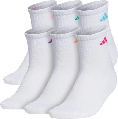 ADIDAS Womens Socks 1/4 Crew Aeroready Cushion Compression 6 Pair Shoe Size 5-10 - Image 1 of 4