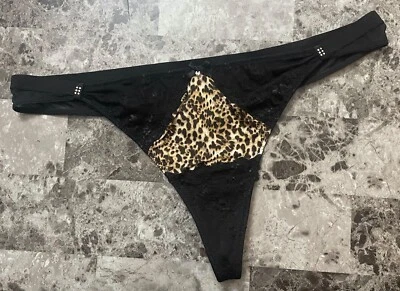 НОВЫЙ С ЯРЛЫКАМИ VICTORIA'S SECRET БОЛЬШОЙ ГЛАДКИЙ ЛЕОПАРД ЧЕРНЫЙ КРУЖЕВНОЙ ВИНТАЖНЫЙ РЕДКАЯ СТРИНГИ ТРУСИКИ - Изображение 1 из 4