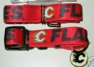 JUEGO DE MASCOTAS CALGARY FLAMES COLLAR PERRO CORREA ETIQUETA DE IDENTIFICACIÓN EXTRA XS PEQUEÑO MEDIANO GRANDE - Imagen 1 de 5