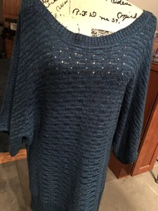 Women’s United States Sweaters Blue Open Knit Short Sleeve Sweater Size Large - Picture 1 of 11