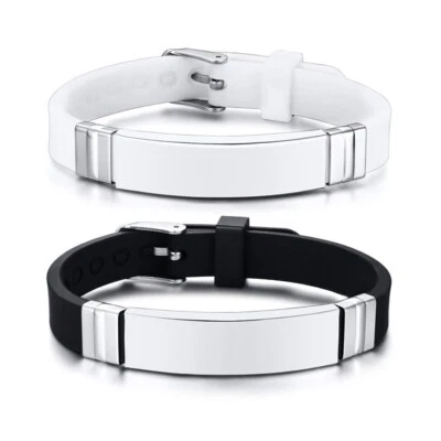 15-20cm Stainless Steel Silicone Bangle Bracelet Clasp Cuff Wristband Adjustable - Image 1 of 4