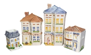 Vintage Avon Ceramic Townhouse Buildings Canister W/ Candle Holder Brazil Made - Picture 1 of 13