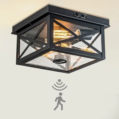 Ceiling Light with Motion Sensor,Black Flush Mount Farmhouse Porch Light Ceiling - Image 1 of 4