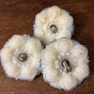 3 Antique Opalescent Floral Glass Curtain Tie Backs 2” - Picture 1 of 13