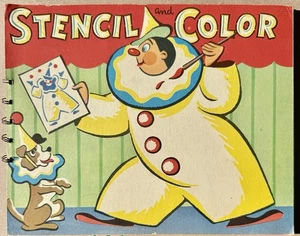Vtg 1940s Clown Stencil and Color Lithograph Book Cowboy Farmer Train - Imagen 1 de 6