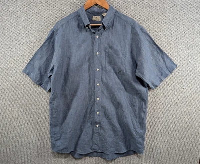 LL BEAN Men's Blue 100% Linen Retro Casual Button Down Shirt L Tall - Image 1 of 4