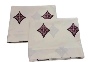Set of 2 Vintage Look Cream Color PillowCases W/plum Color Diamonds 20 X 31 - Picture 1 of 7
