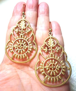 Fashion, Gold Tone, Openwork Details, Dangle Large Earrings Set. - Picture 1 of 3