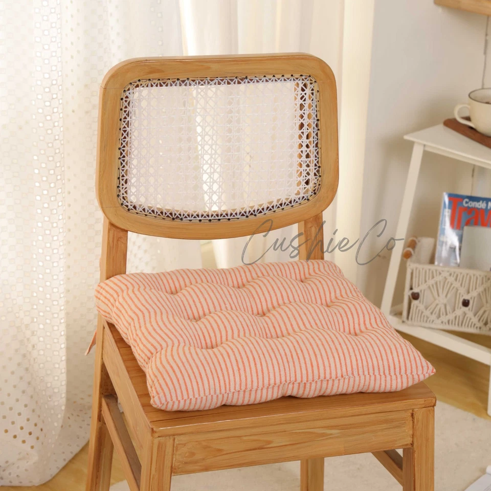 Striped Farmhouse Linen Chair Cushions with ties for Cozy Comfort French Seatpad - Image 1 of 4