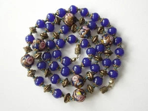 Cadena vintage cadena de cuentas de vidrio azul oro Wedding Cake 46,0 g/64,5 cm - Imagen 1 de 10