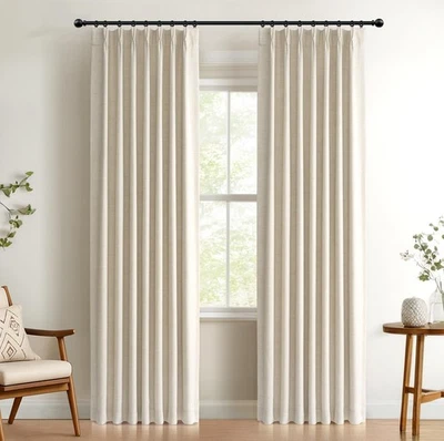 Polyester Pinch Pleated Curtains Blackout, Pleated Drapes with Hooks 96 Inch ... - Image 1 of 4