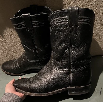 Justin Hombres Negro Suave Piel de avestruz Vaquero Western Cuero Botas Ropers 10.5 EE Foto 1 de 4