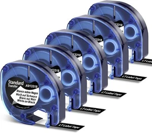 5Pk Replace DYMO LetraTag Plus Refill 91331 Plastic Labels Tape,12mm LT100H - Picture 1 of 45