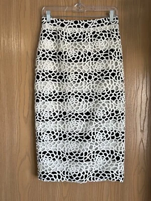 A.L.C. | Women’s SZ 6 | White Della Floral Striped Lace Overlay Pencil Skirt - Image 1 of 4