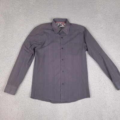 Quiksilver Shirt Mens Small Gray Striped Button Down Long Sleeve - Image 1 of 4